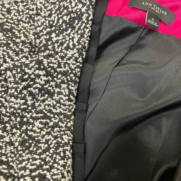 Ann Taylor Jacket Blazer Sz 4 Black Bow Closure Marled Short Office Careerwear - Picture 10 of 12